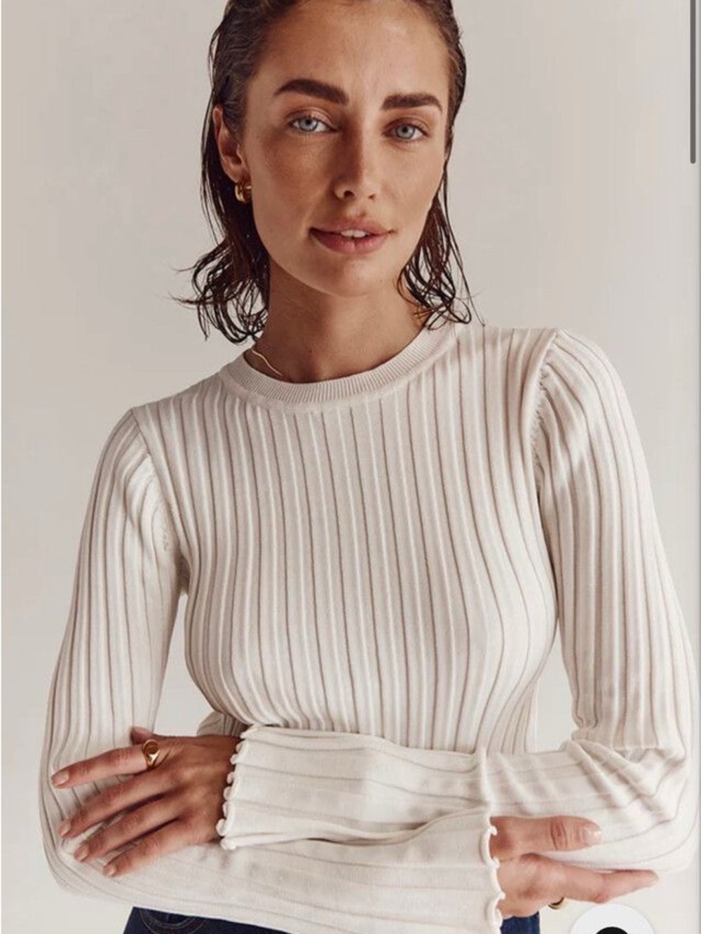 DISSH Ada Ribbed Knit Long Sleeve Top Off White Size Small Crewneck